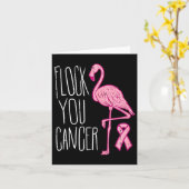 Flock You Breast Cancer Flamingo Pink Ribbon Aware カード (黄色い花)