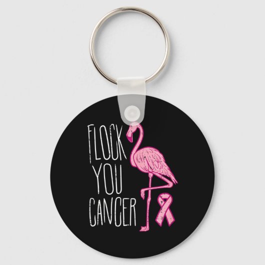 Flock You Breast Cancer Flamingo Pink Ribbon Aware キーホルダー (正面)