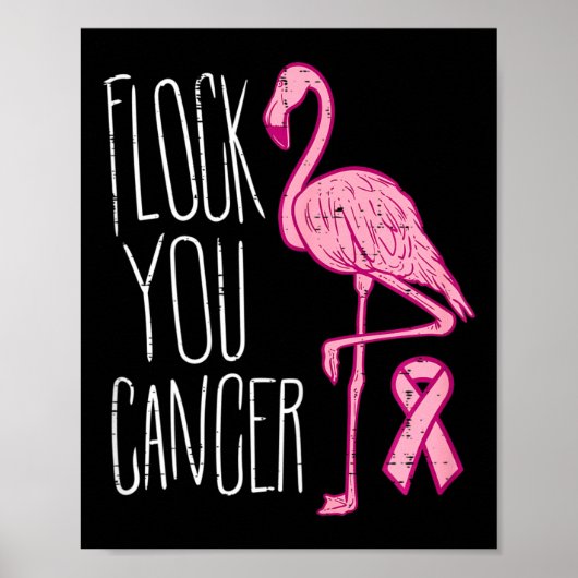 Flock You Breast Cancer Flamingo Pink Ribbon Aware ポスター (正面)