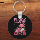 Flock You Cancer Pink Ribbon Flamingo Breast Cance キーホルダー (正面)