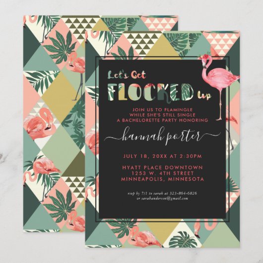 Flocked Up | フラミンゴのバチェラー・パーティー 招待状 (正面/裏面)