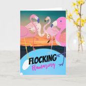 Flocking Flamazing Thank おもしろい You Flamingos カード (黄色い花)