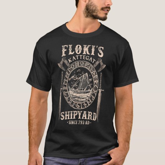 Flokis Shipyard Kattegat Viking Ship and Sword TSh Tシャツ (正面)