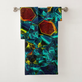 Flor virtual em azul gradiente, estillhasada バスタオルセット