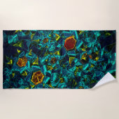 Flor virtual em azul gradiente, estillhasada ビーチタオル (正面)