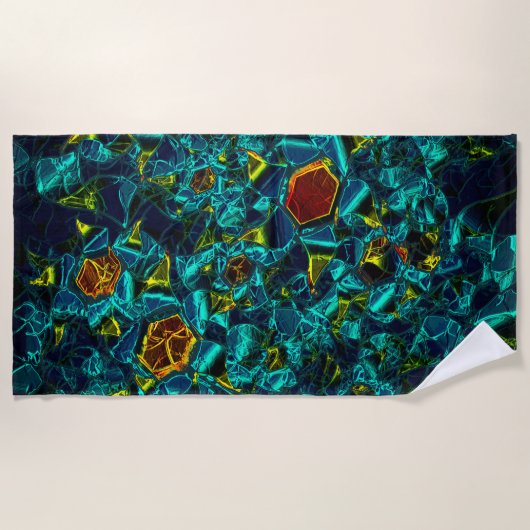 Flor virtual em azul gradiente, estillhasada ビーチタオル (正面)