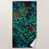 Flor virtual em azul gradiente, estillhasada ビーチタオル (正面)