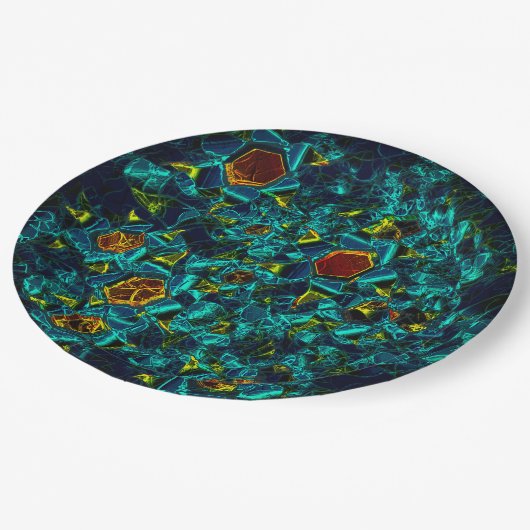 Flor virtual em azul gradiente, estillhasada ペーパープレート (アングル)