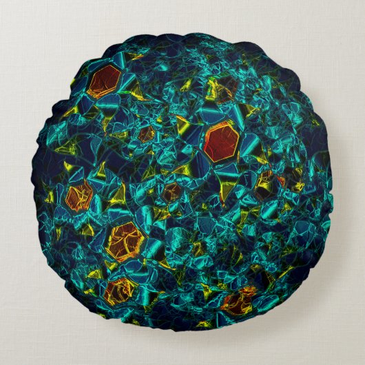 Flor virtual em azul gradiente, estillhasada ラウンドクッション (正面)