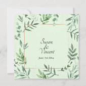 Flora エレガントand Faulnesフレームグリーン結婚ズ 招待状 (裏面)