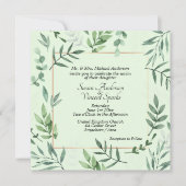 Flora エレガントand Faulnesフレームグリーン結婚ズ 招待状 (正面)