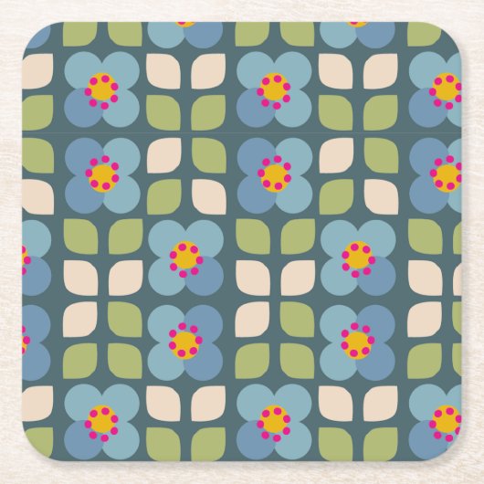 FLORA BLUSH - モダン フラワーペーパーコースター スクエアペーパーコースター (正面)