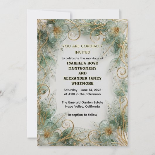 Flora Botanical Elegant Garden Wedding Invitation 招待状 (正面)