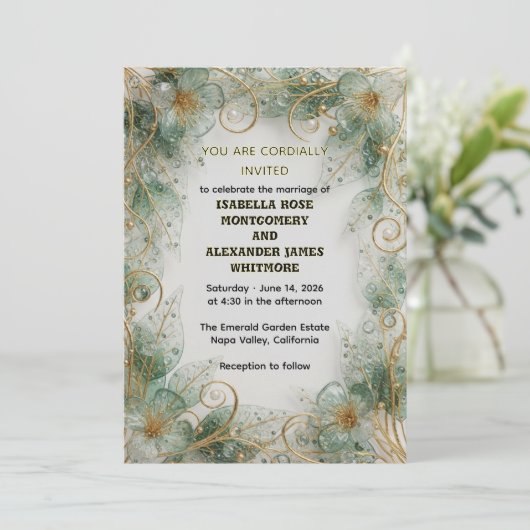 Flora Botanical Elegant Garden Wedding Invitation 招待状 (スタンド正面)
