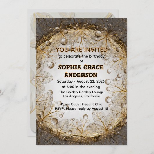 Flora Garden Elegant Birthday Invitation Template  招待状 (正面/裏面)