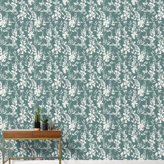 Flora wallpaper in teal and white  壁紙