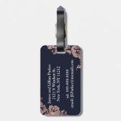 Floralばら色の金ゴールドおよび濃紺の氏および夫人 ラゲッジタグ (裏面縦)