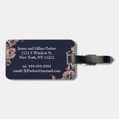 Floralばら色の金ゴールドおよび濃紺の氏および夫人 ラゲッジタグ (裏面横)