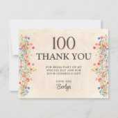 Floral 100th Birthday – Elegant Wildflower サンキューカード (正面)