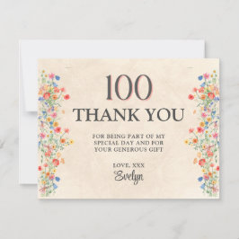 Floral 100th Birthday – Elegant Wildflower サンキューカード