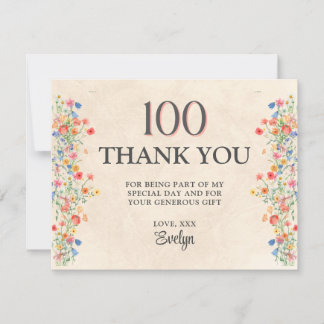 Floral 100th Birthday – Elegant Wildflower サンキューカード