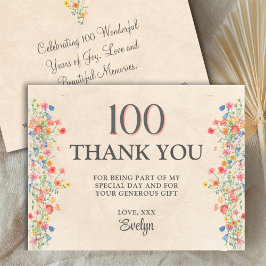 Floral 100th Birthday – Elegant Wildflower サンキューカード