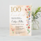 Floral 100th Birthday – Golden Wildflowers Design 招待状 (スタンド正面)