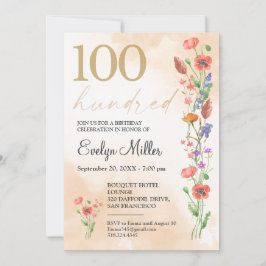 Floral 100th Birthday – Golden Wildflowers Design 招待状