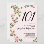 Floral 101st Birthday Invitation in Blush Pink 招待状 (正面)