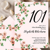 Floral 101st Birthday Invitation in Blush Pink 招待状