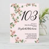 Floral 103rd Birthday Invitation in Blush Pink 招待状 (スタンド正面)