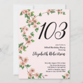 Floral 103rd Birthday Invitation in Blush Pink 招待状 (正面)