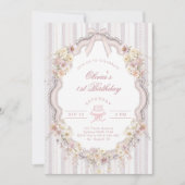 Floral 1st Birthday Bow Photo Invitation 招待状 (正面)