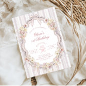 Floral 1st Birthday Bow Photo Invitation 招待状