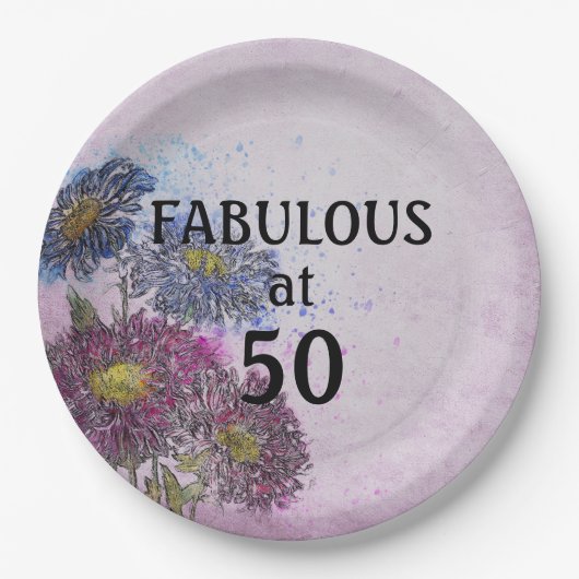 Floral 50 and Fab Birthday Party Paper Plates ペーパープレート (正面)