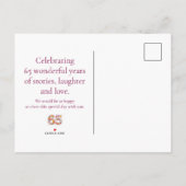 Floral 65th Birthday - 65 Elegant Save the Date 案内ポストカード (裏面)