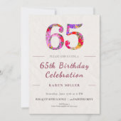 Floral 65th Birthday - Elegant Celebration 招待状 (正面)