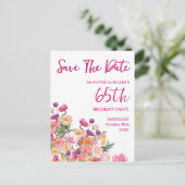 Floral 65th Birthday Save the Date - 65 Elegant 案内ポストカード (スタンド正面)