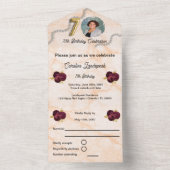 Floral 70th Birthday Celebration Gold Foil Balloon オールインワン招待状 (内側)