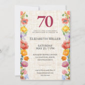 Floral 70th Birthday - Elegant Garden Party 招待状 (正面)
