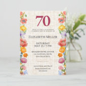 Floral 70th Birthday - Elegant Garden Party 招待状 (スタンド正面)