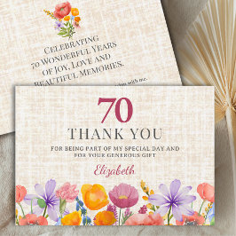 Floral 70th Birthday - Elegant Garden Party Thanks サンキューカード