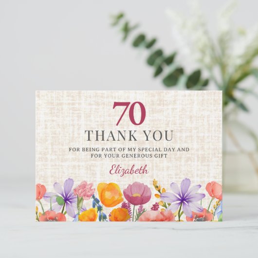 Floral 70th Birthday - Elegant Garden Party Thanks サンキューカード (スタンド正面)