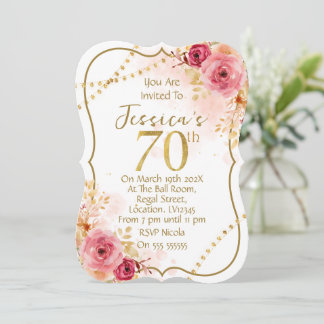Floral 70th Birthday Invitation 招待状