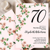 Floral 70th Birthday Invitation in Blush Pink 招待状