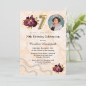 Floral 70th Birthday Party & Gold Foil Balloon 招待状 (スタンド正面)