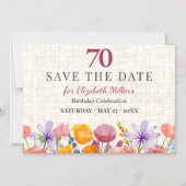 Floral 70th Save the Date - Garden Party マグネット招待状 (正面)