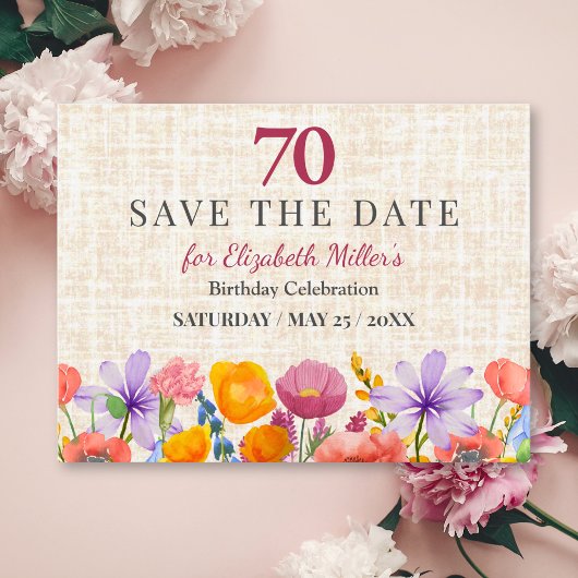 Floral 70th Save the Date - Garden Party 案内ポストカード