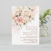 Floral 75th Birthday Party 箔招待状 (立ち正面)