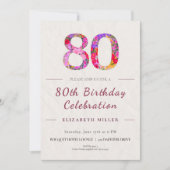 Floral 80th Birthday - Elegant Celebration 招待状 (正面)